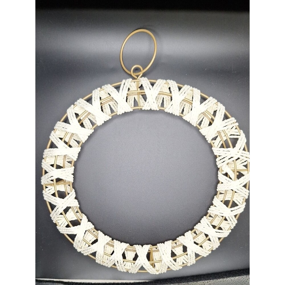 Cream and Brass Braided Holiday Wreath - Decorative Wall Accent
